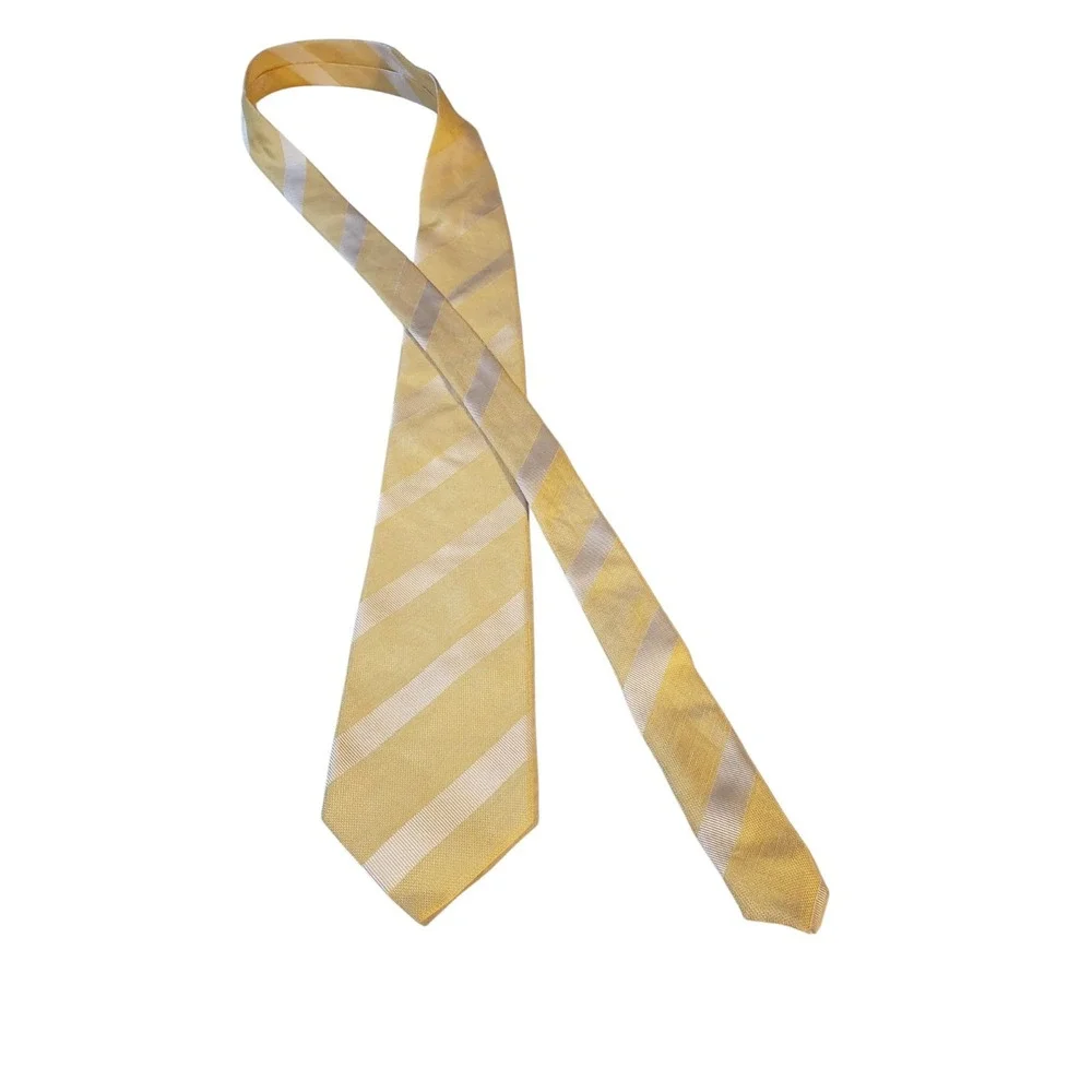 Banana Republic Means Linen‎ Tie Necktie Designer Luxury Yellow White Striped